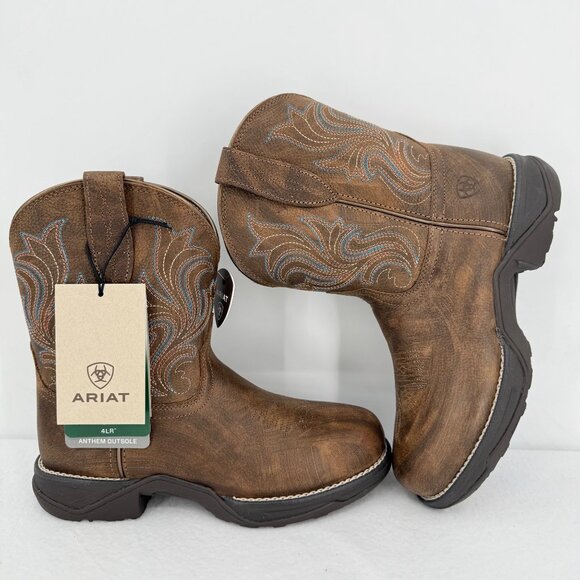 NWOB Ariat Women's Brown Leather Western Anthem Round Toe Shortie Boots Sz US 7B - Picture 6 of 13